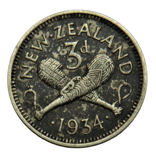 1934 King George V New Zealand Threepence Coin