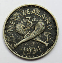 Load image into Gallery viewer, 1934 King George V New Zealand Threepence Coin
