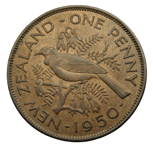 1950 King George VI New Zealand One Penny Coin