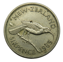 Load image into Gallery viewer, 1965 King George VI New Zealand Sixpence Coin
