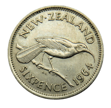 Load image into Gallery viewer, 1964 Queen Elizabeth II New Zealand Sixpence Coin
