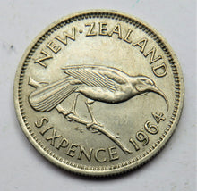 Load image into Gallery viewer, 1964 Queen Elizabeth II New Zealand Sixpence Coin
