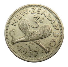 Load image into Gallery viewer, 1957 Queen Elizabeth II New Zealand Threepence Coin
