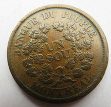 Load image into Gallery viewer, Agriculture &amp; Commerce Bas Canada Banque Du People Un Sou Montreal Token
