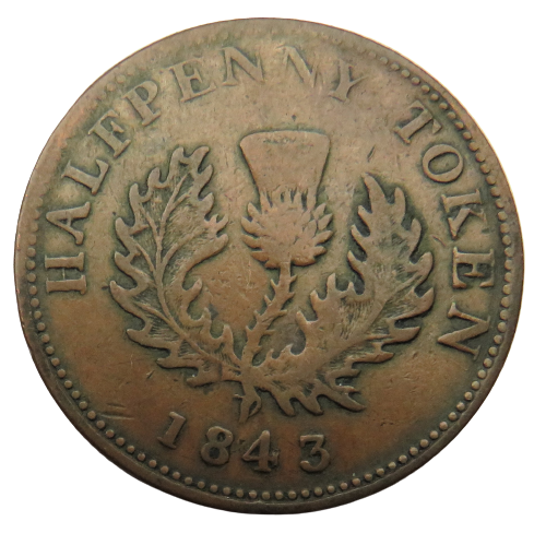 1843 Province Of Nova Scotia Halfpenny Token