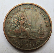 Load image into Gallery viewer, 1852 Quebec Half-Penny Bank Token - Province Du Canada Un Sou
