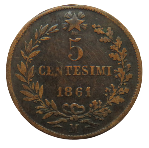 1861 Italy 5 Centesimi Coin