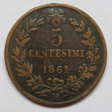 Load image into Gallery viewer, 1861 Italy 5 Centesimi Coin
