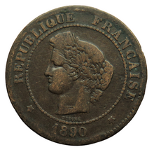 Load image into Gallery viewer, 1890-A France 5 Centimes Coin
