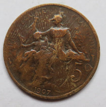 Load image into Gallery viewer, 1907 France 5 Centimes Coin
