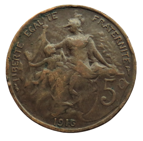 1916 France 5 Centimes Coin