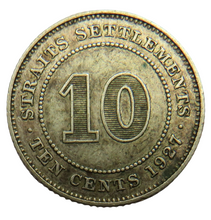 Load image into Gallery viewer, 1927 King George V Straits Settlements 10 Cents Coin
