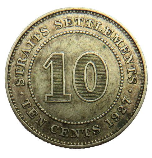 1927 King George V Straits Settlements 10 Cents Coin