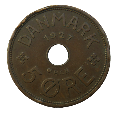 1927 Denmark 5 Ore Coin