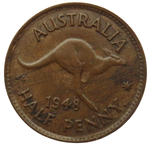 1948 King George VI New Zealand Halfpenny Coin