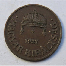 Load image into Gallery viewer, 1927 Hungary One Filler Coin
