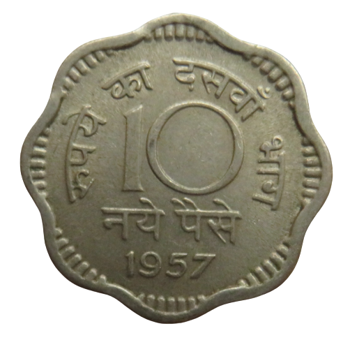 1957 India-Republic 10 Naye Paise Coin