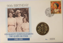 Load image into Gallery viewer, 1990 Jersey £2 Coin &amp; Stamp Cover The Queen Mother
