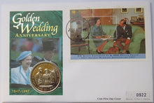 Load image into Gallery viewer, 1997 Liberia $1 Coin &amp; Stamp Cover Golden Wedding Anniversary
