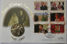 Load image into Gallery viewer, 1997 Uganda 2000 Shillings Coin &amp; Stamp Cover Golden Wedding
