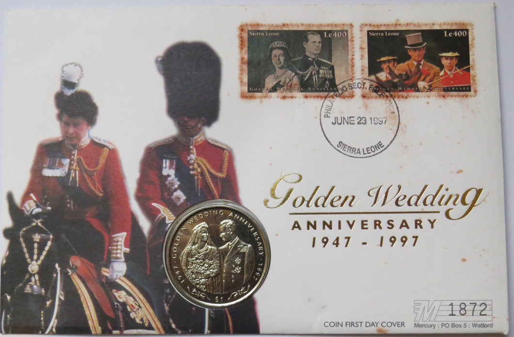 1947-1997 Golden Wedding Anniversary Sierra Leone $1 Coin Cover