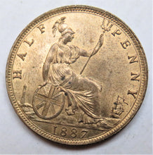 Load image into Gallery viewer, 1887 Queen Victoria Bun Head Halfpenny Coin Unc - Great Britain
