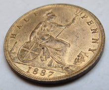 Load image into Gallery viewer, 1887 Queen Victoria Bun Head Halfpenny Coin Unc - Great Britain
