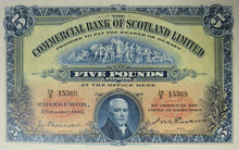 Load image into Gallery viewer, 1943 The Commercial Bank Of Scotland £5 Five Pound Banknote GVF
