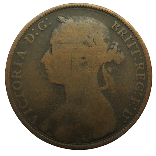 1889 Queen Victoria Bun Head One Penny Coin - Great Britain