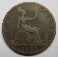 Load image into Gallery viewer, 1889 Queen Victoria Bun Head One Penny Coin - Great Britain
