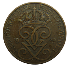 Load image into Gallery viewer, 1929 Sweden 5 Ore Coin
