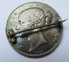 Load image into Gallery viewer, 1845 Queen Victoria Young Head Enamelled Silver Crown Coin / Brooch
