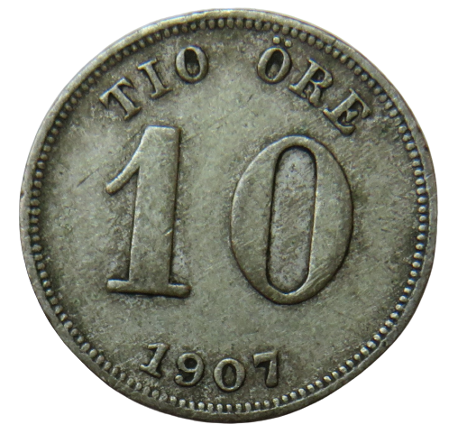 1907 Sweden Silver 10 Ore Coin