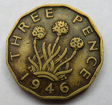 Load image into Gallery viewer, 1946 King George VI Brass Threepence Coin - Great Britain - Scarce Date
