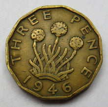 Load image into Gallery viewer, 1946 King George VI Brass Threepence Coin - Great Britain - Scarce Date
