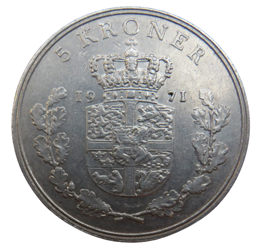 1971 Denmark 5 Kroner Coin