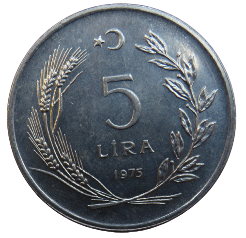 1975 Turkey 5 Lira Coin