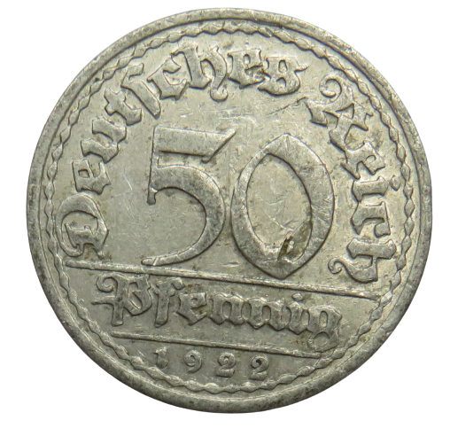 1922-J Germany Weimar Republic 50 Reichspfennig Coin