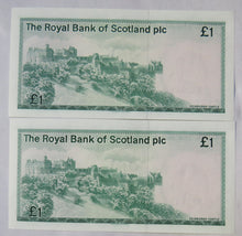 Load image into Gallery viewer, Pair Of Consecutive 1984 The Royal Bank Of Scotland £1 Notes C/87
