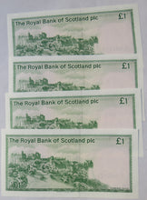 Load image into Gallery viewer, 4 Consecutive 1986 The Royal Bank Of Scotland £1 Notes D/65
