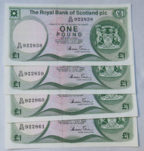 Load image into Gallery viewer, Consecutive 1986 The Royal Bank Of Scotland £1 Notes D/65
