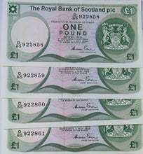 Load image into Gallery viewer, Consecutive 1986 The Royal Bank Of Scotland £1 Notes D/65
