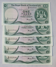 Load image into Gallery viewer, 5 Consecutive 1984 The Royal Bank Of Scotland £1 Notes C87
