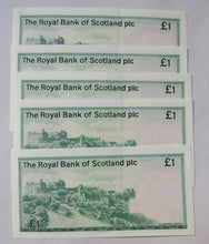 Load image into Gallery viewer, 5 Consecutive 1984 The Royal Bank Of Scotland £1 Notes C87
