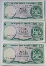 Load image into Gallery viewer, 3 Consecutive 1984 The Royal Bank Of Scotland £1 Notes D/4
