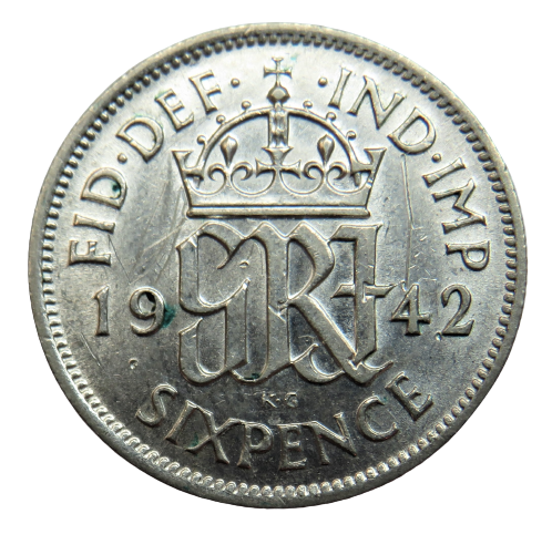 1942 King George VI Silver Sixpence Coin