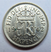 Load image into Gallery viewer, 1942 King George VI Silver Sixpence Coin
