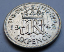 Load image into Gallery viewer, 1942 King George VI Silver Sixpence Coin
