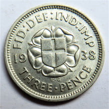 Load image into Gallery viewer, 1938 King George VI Threepence Coin
