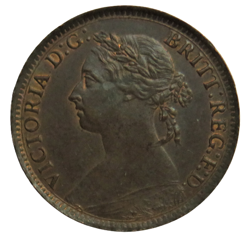 1886 Queen Victoria Bun Head Farthing Coin - Great Britain